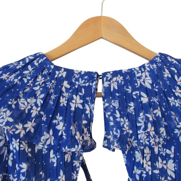 La Maison Talulah Mediterranean Minx Midi Dress Medium Blue Floral Ruffles Boho - Picture 8 of 16